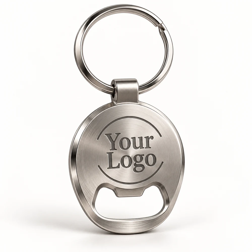 Round Brushed Medallion Metal Keychain